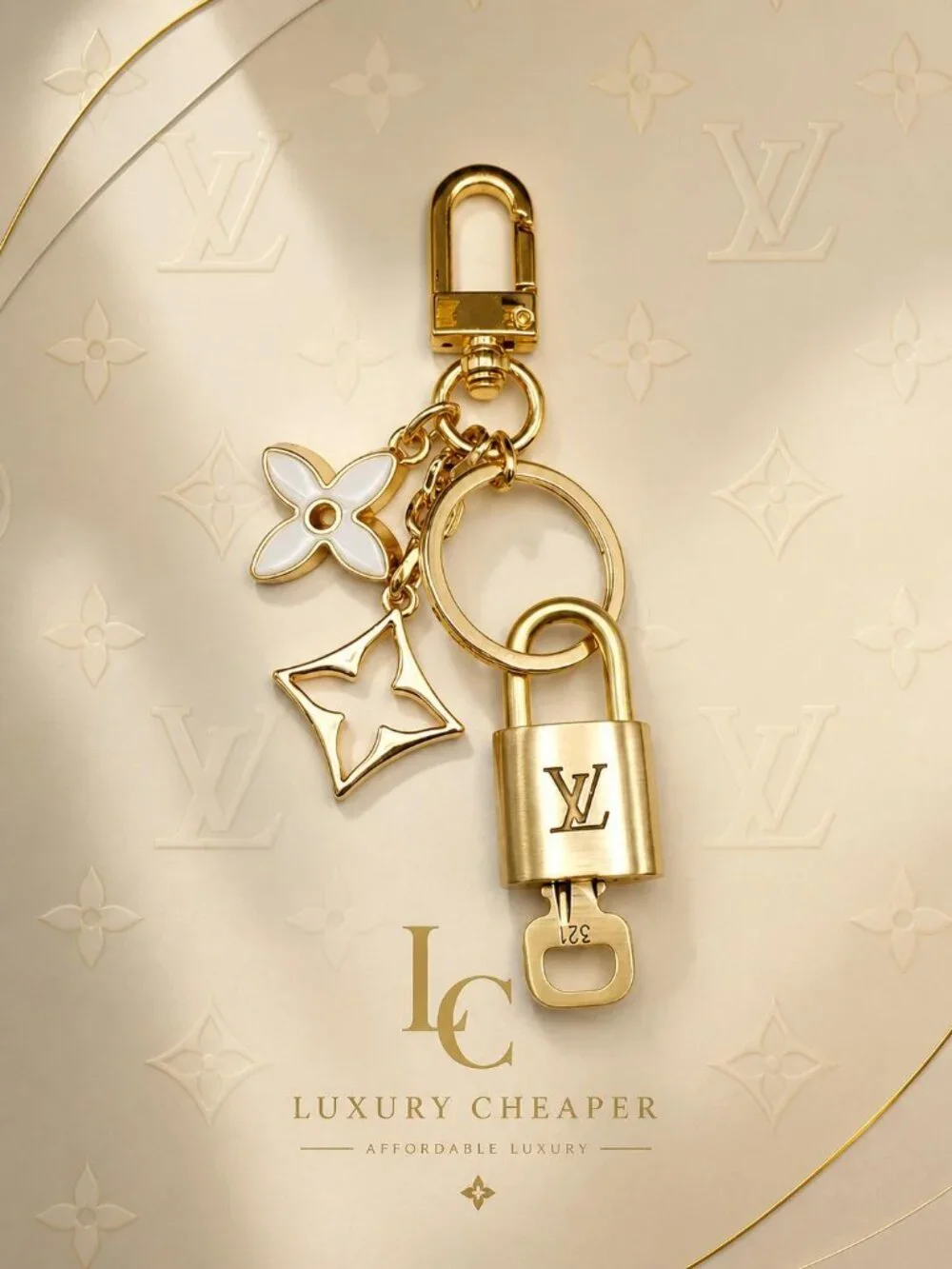 Authentic Louis Vuitton Gold Padlock 🔒Shiny LV Key + Unbranded Flower Bag Charm